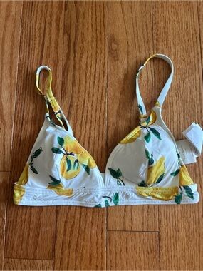 kate spade White Lemon Print Triangle Bikini Top never worn